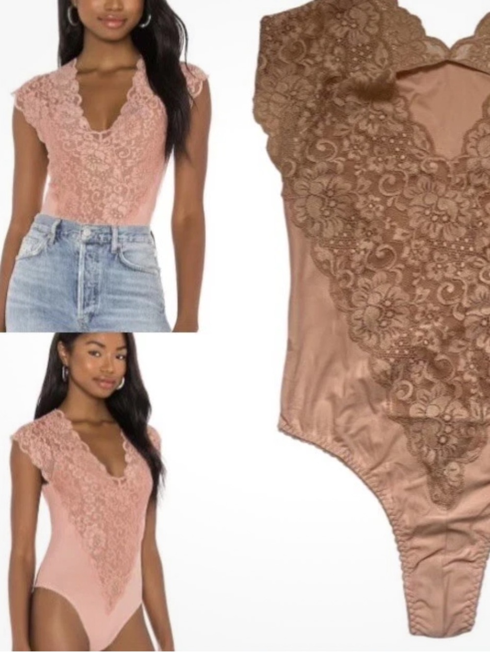 HAH Lace Bodysuit Cami in Rose Copper